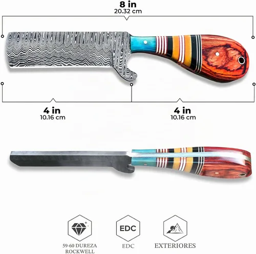 Vista 3 de Cuchillo cortador de toros con funda de cuero, cuchillo de caza hecho a mano de acero de Damasco de 8 pulgadas, cuchillo de caza de hoja fija