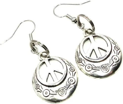 Vista 2 de Pendientes colgantes hechos a mano (signo de paz hippie plateado Charm)