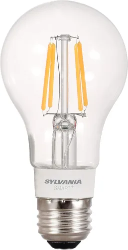 Vista 2 de Sylvania Smart+ Bluetooth - Bombilla LED A19 de filamento transparente, color blanco suave, compatible con Alexa, Apple HomeKit y Google Assistant