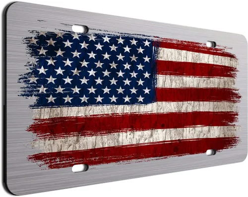 Vista 42 de JASS GRAPHIX Placa de matrícula personalizada con la bandera estadounidense de línea amarilla, homenaje personalizado a despachadores y operadores
