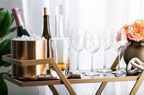 Vista 6 de Barski Vino, copa, vasos, cristal de cristal, juego de 4, con diseño de cadena de oro, hecho en Europa, 14 oz.