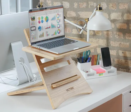 Vista 5 de Victor DC150A - Soporte ajustable para portátil de madera de acacia de alta altura, portátil, montaje rápido, perfecto para dormitorios, oficinas