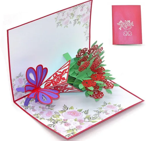 Vista 3 de Tarjetas emergentes de flores 3D, tarjeta de felicitación de flores con sobres para todas las ocasiones, 4 tarjetas de flores surtidas para Acción