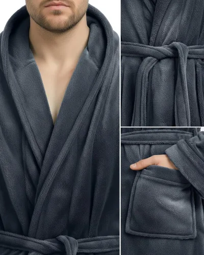 Vista 3 de NY Threads Bata de baño con capucha para hombre, de felpa de lujo, con capucha, bata de baño de spa para hombre