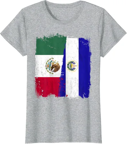 Vista 31 de Camiseta con la bandera mexicana de El Salvador con la mitad de la bandera mexicana de El Salvador