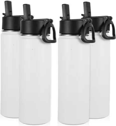 Vista 33 de Volhoply Botellas de agua aisladas de 22 onzas con tapa con popote, botella deportiva de acero inoxidable con asa, vasos de agua de viaje de metal