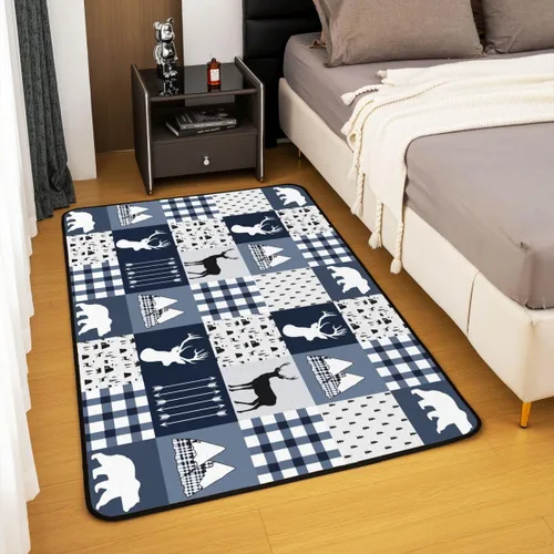 Vista 4 de jejeloiu Alfombra decorativa de ciervo, alfombra bohemia de oso con alce de 3 x 5 pies, para niños, niñas, mujeres y hombres, alfombra a cuadros