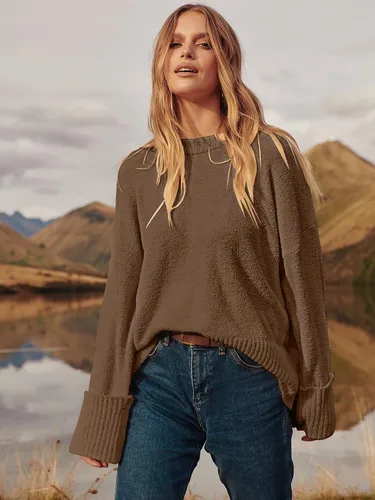 Vista 149 de LOGENE Suéter de gran tamaño para mujer, cuello redondo, manga larga, suave, mullido, suéter de punto 2025 para otoño e invierno