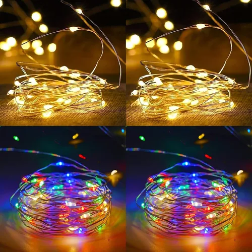 Vista 32 de Guirnalda de luces de Navidad, 10 pies, 30 LED, árbol de Navidad, Papá Noel, copo de nieve, luces de hadas, funciona con pilas, con control remoto