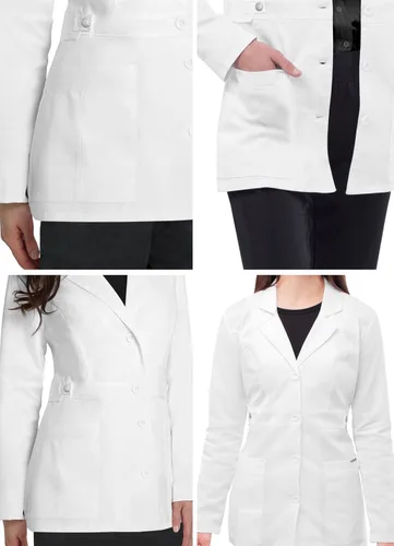Vista 4 de Adar - Abrigo de laboratorio elástico universal para mujer, 28 pulgadas, cintura con pestañas