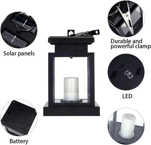 Vista 4 de Farol colgante solar LED alimentado por energía solar, impermeable, para exteriores, decoración de velas decorativas para jardín, patio, paisaje