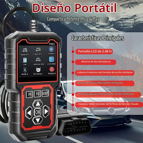 Vista 4 de OnRetul V601 Escáner de Diagnóstico Profesional OBD2 - Lector Rápido de Códigos de Luz de Verificación del Motor, Probador de Voltaje, Preparación