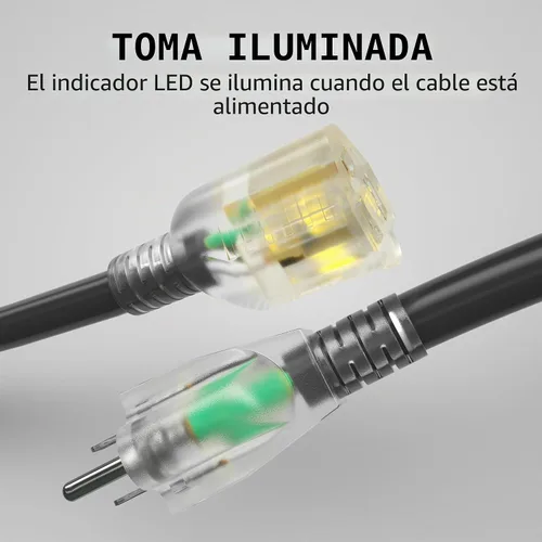 Vista 2 de POWGRN Cable de extensión para exteriores de 50 pies, 10 AWG, impermeable Negro