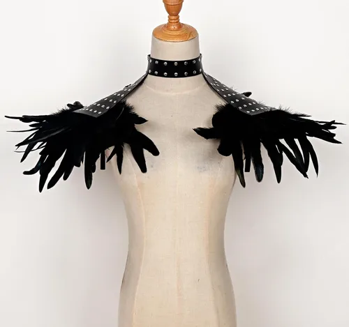 Vista 8 de L'VOW Paquete de 2 piezas de charreteras de plumas naturales con correa de hombro para Halloween