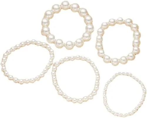 Vista 4 de YangQian Juego de pulseras elásticas de perlas en capas para mujer, pulseras apilables para niñas, disfraz de varias capas, pulseras de perlas