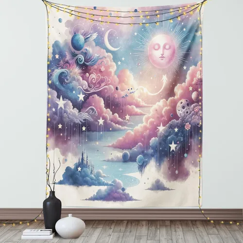 Vista 6 de Ambesonne Tapiz Trippy, vista panorámica de la cascada con bosques de ensueño y mandala oriental psicodélico, decoración de tela para colgar