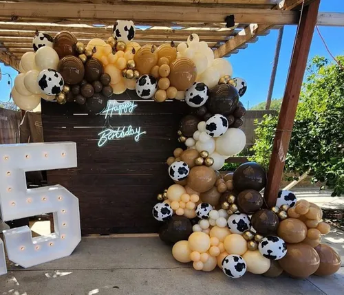Vista 7 de Kit de arco de globos de vaquero – 150 piezas de cacao de albaricoque marrón desnudo con globos de impresión de vaca para decoración de fiesta