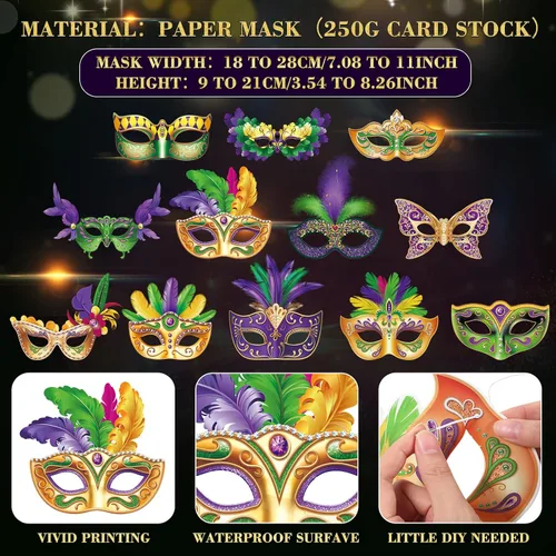 Vista 2 de Capoda - 24 máscaras de Mardi Gras a granel para niñas, niños y adultos