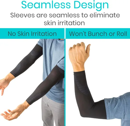 Vista 7 de Vive Manga de compresión para el brazo, soporte de codo con protección UV, envoltura refrescante para el dolor, deportes negros aptos para pesca