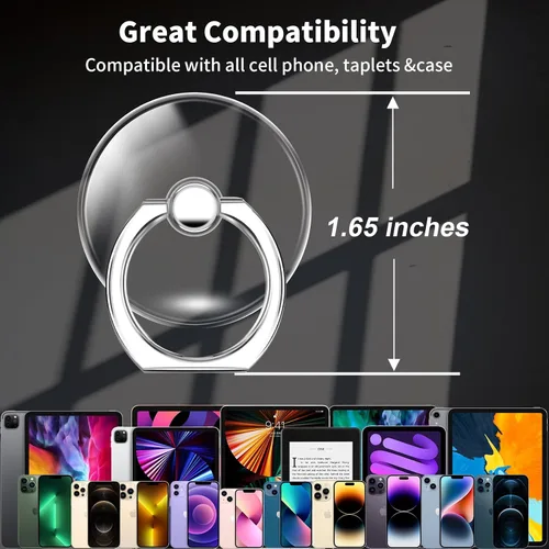 Vista 5 de TACOMEGE Soporte transparente para teléfono celular, soporte de anillo de dedo transparente para teléfono inteligente, accesorios de funda