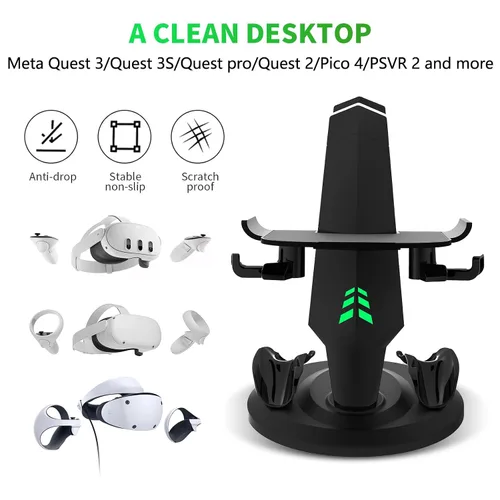 Vista 2 de G-STORY Base de carga para auriculares y controladores Quest 3Quest 3SQuest 2 VR, estación de carga VR con luces LED, soporte de carga rápida