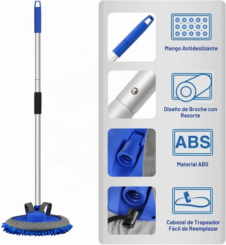 Vista 5 de anngrowy Cepillo de microfibra de 62" para lavado de autos con mango largo, kit de mopa de lavado de autos, manopla esponja, kit de suministros