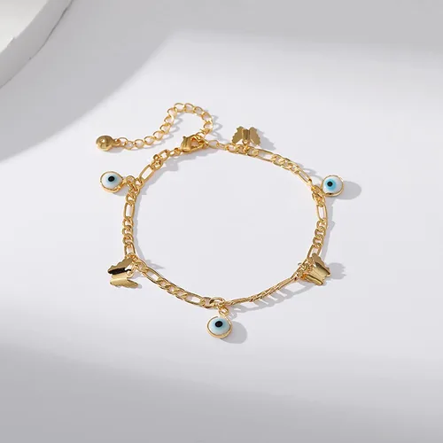 Vista 55 de Delicadas pulseras de oro para mujer, chapado en oro 18, ajustable, mal de ojo, mariposa, cuentas, perla, corazón, turquesa, hecha a mano para mujer