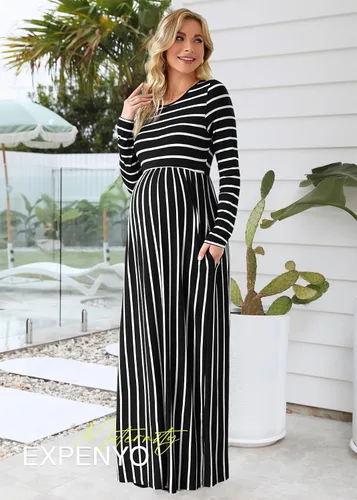 Vista 3 de Xpenyo Maternity Casual Dress Empire Waist Pregnancy Maxi Dresses with Pockets