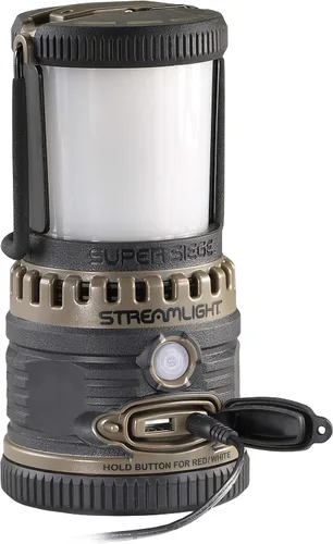 Vista 6 de Streamlight 44947 Super Siege Linterna recargable de 1100 lúmenes con cargador AC de 120 voltios, Coyote Banco de energía USB, LED blanco y rojo