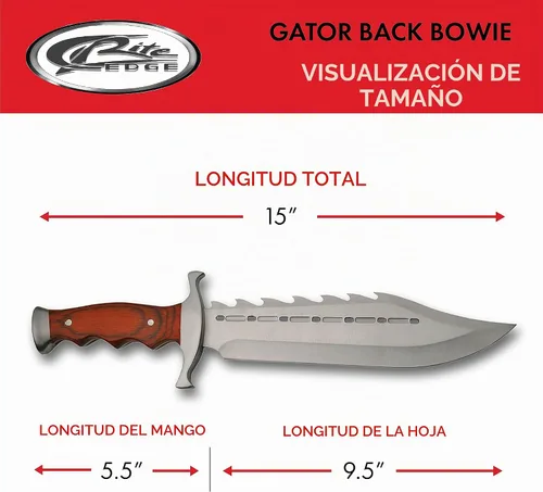 Vista 3 de SZCO Cuchillo Bowie de 15 pulgadas con funda – Cuchillo de caza de hoja fija para hombres con hoja de acero inoxidable Sawback, mango de madera roja