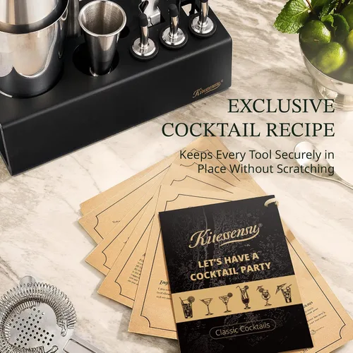 Vista 8 de KITESSENSU Boston Shaker Set Mixology Bartender Kit Kit de coctelera premium con soporte Accesorios profesionales para herramientas de bar