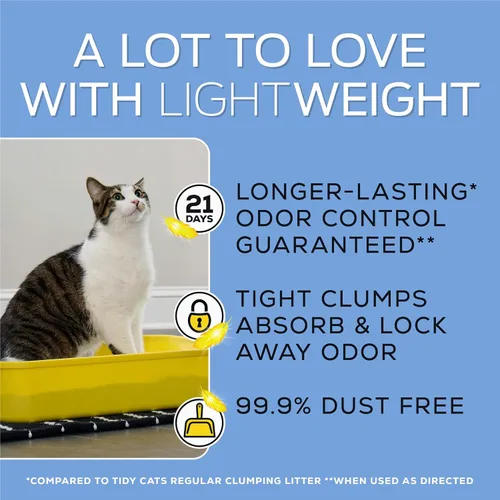 Vista 7 de Purina Tidy Cats Arena ligera de 4 en 1, de alta eficiencia para varios gatos, control de olores, aglomerante, 99.9 por ciento libre de polvo - Caja