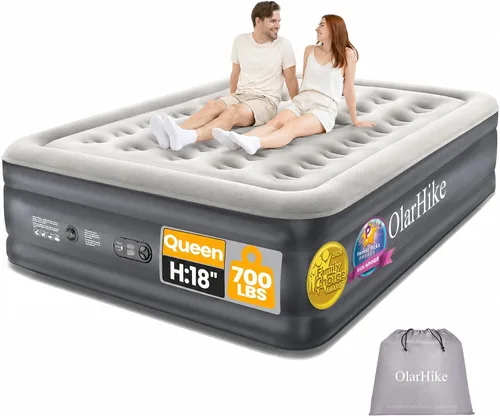 Vista 15 de OlarHike Colchón de aire individual con bomba incorporada, cama inflable de Altura estándar 18" Gris