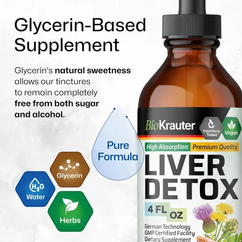 Vista 6 de BIO KRAUTER® Liver Cleanse Detox - Soporte hepático líquido vegano con cardo mariano, chanca piedra, cúrcuma, raíz de diente de león y alcachofa 700