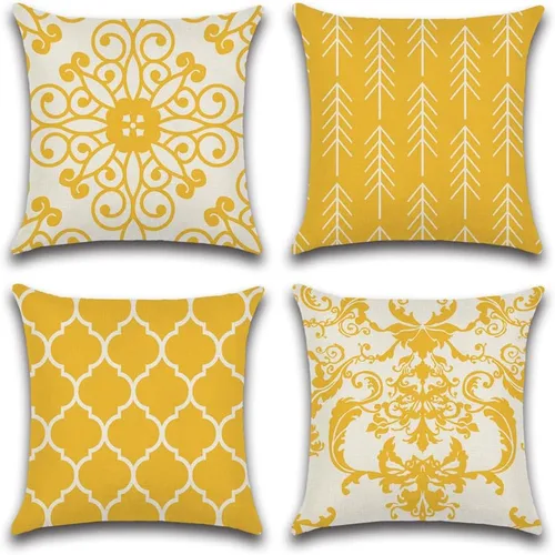 Vista 17 de Juego de 4 fundas de almohada de 18 x 18 pulgadas, modernas fundas de almohada para sofá, decoración para el hogar, exterior, tela de lino Estilo 1