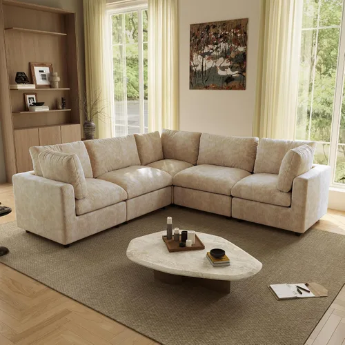 Vista 37 de Sofá modular de nube seccional, moderno sofá en forma de L con otomana, 100 pulgadas, 3 plazas de felpilla para asiento profundo para sala de estar