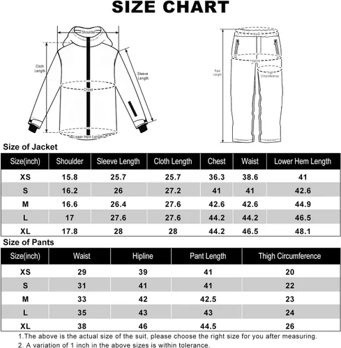 Vista 6 de IMPHUT Chaquetas y pantalones de esquí para mujer, traje de nieve, abrigo cálido con capucha, impermeable, resistente al viento con aislamiento