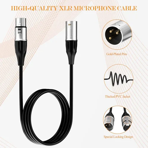 Vista 3 de Tisino Cable XLR, paquete de 2 cables de micrófono XLR macho a hembra, cable de micrófono equilibrado compatible con preamplificadores/sistemas