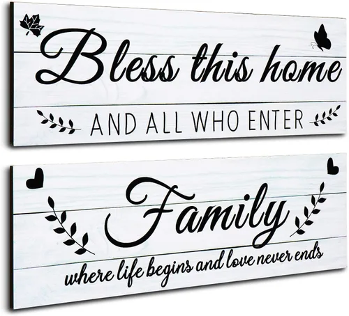 Vista 10 de Jetec - Letrero de pared de madera con texto en inglés «Bless This Home», 2 unidades, color marrón