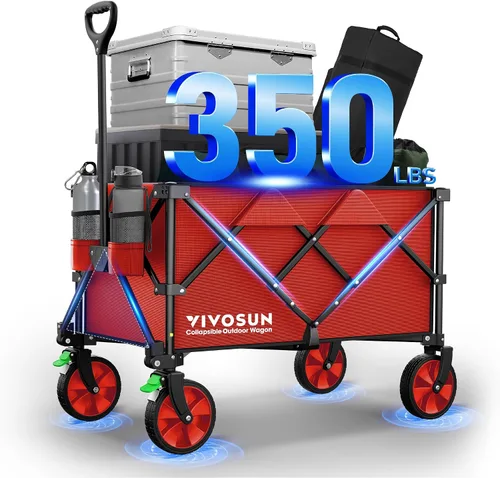 Vista 8 de Vivosun - Carrito de servicio plegable de alta resistencia para campamento, jardín, intemperie, ruedas universales y mango ajustable, negro