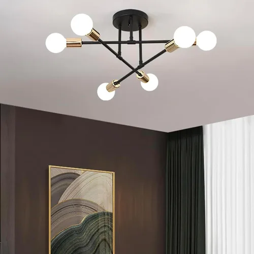 Vista 4 de Lámpara de techo industrial de forma DIY E26 moderna vintage de hierro para recámara, sala de estar, cocina, pasillo, lámparas de araña Negro +