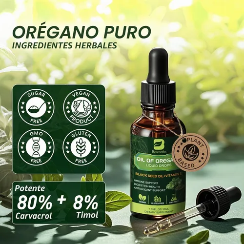 Vista 5 de B BEWOTHS Aceite orgánico de orégano en gotas con aceite de semilla negra