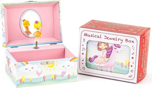 Vista 6 de Joyero musical para niña con juego de joyas, caja de música de princesa y unicornio, regalo ideal para niñas y niñas pequeñas, hija, cumpleaños