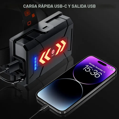 Vista 3 de AKNEAR Linterna frontal LED recargable con luz roja, lámpara de cabeza de resistencia de 95 horas con zoom y 12 modos e impermeable IPX7 y ajustable