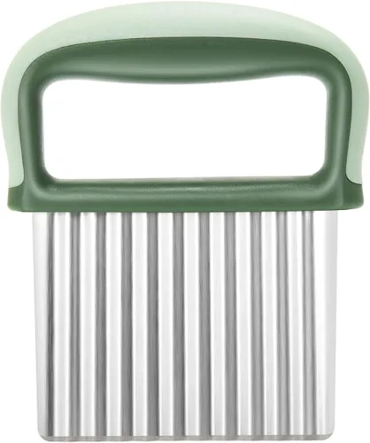 Vista 2 de Picador de verduras - Cortador de acero inoxidable arrugado / cuchillo ondulado para verduras y papas fritas y raspador de masa de plástico / Verde