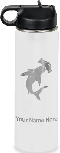 Vista 71 de LaserGram Botella de agua personalizada, tiburón martillo, acero inoxidable de doble pared aislada al vacío con popote superior, regalo grabado