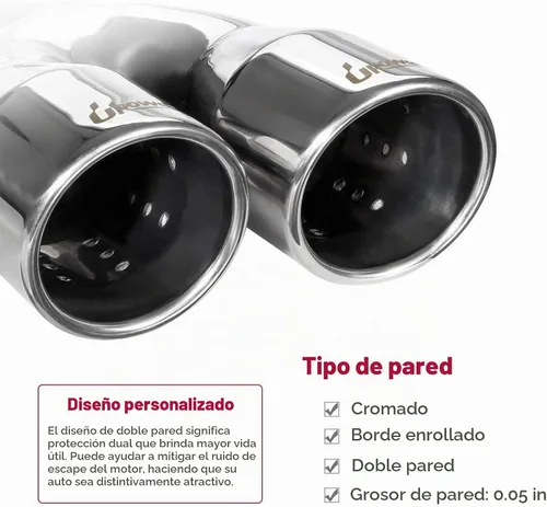 Vista 5 de Upower punta de escape doble de 2.5" a 3" con entrada de 2 1/2 pulgadas, salida de 3 pulgadas, 9.5" de largo, tubo de escape soldado con puntas