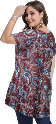 Vista 5 de MONNURO - Camiseta de manga corta para mujer, holgada con mucho vuelo, talla grande