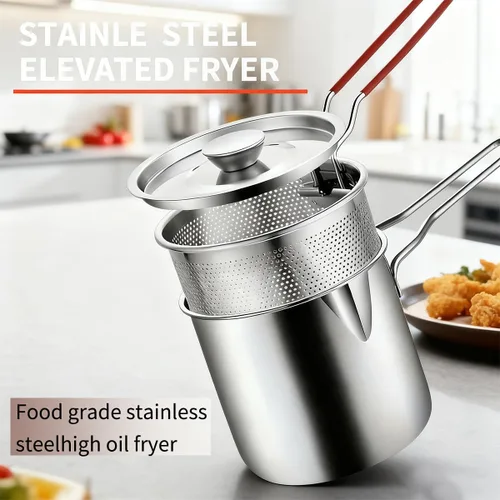 Vista 5 de Mini olla de acero inoxidable con asa y cesta coladora, mini freidoras de aceite para freidora, freidoras de grado alimenticio con tapa, olla