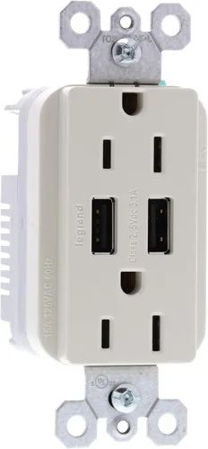 Vista 7 de Legrand Radiant TM826USBLACCV4 - Receptáculo de salida dúplex resistente a manipulaciones de 15 amperios con cargador USB tipo A de 3.1 A, almendra